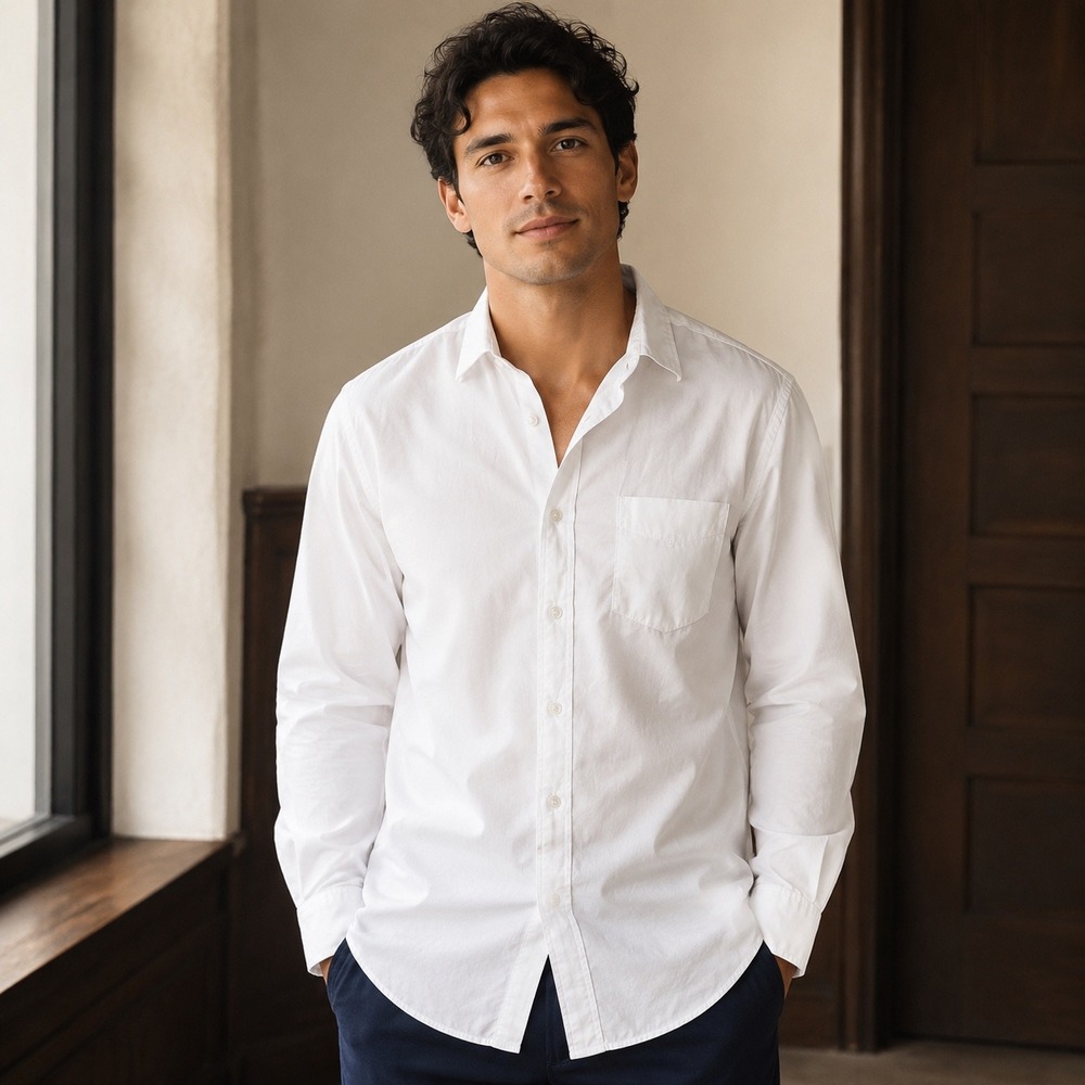 J.Crew Mens 120s 2-Ply Cotton Button Down Shirt White Long Sleeve Medium RN77388